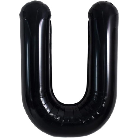 Balon Folie Metalizata Litera U, Flippy, 40 cm, Umflati cu Heliu sau Aer, Ambalaj Individual, Pai inclus, Negru