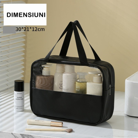 Geanta cosmetice Flippy, pentru voiaj sau organizare, material PVC/textil, impermeabila, portabila, 30X21X12 cm, negru