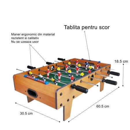 Masa de Fotbal cu Teren si 18 Jucatori Flippy, 6 Manere, cu Tablou pentru Scor, din Metal, Lemn si ABS, 60.5 x 30.5 x 18.5 cm, cu Picioare, pentru copii/adulti