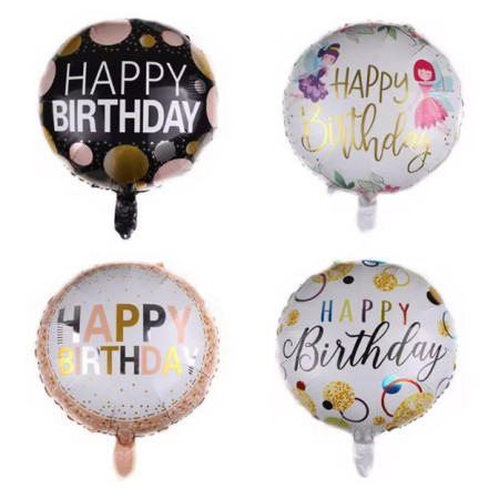 Balon din Folie Metalizata, Flippy, Figurine, Model 6, Happy Birthday, Tematica Aniversare, 45 cm, Ambalaj Individual, Pai Inclus, Umflare cu Aer sau Heliu, Multicolor