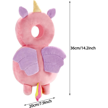 Perna tip Rucsac pentru Protectia Capului, Flippy, Tetiera tip Unicorn, pentru Bebelusi, 33x6x19 cm, 180 g, Roz