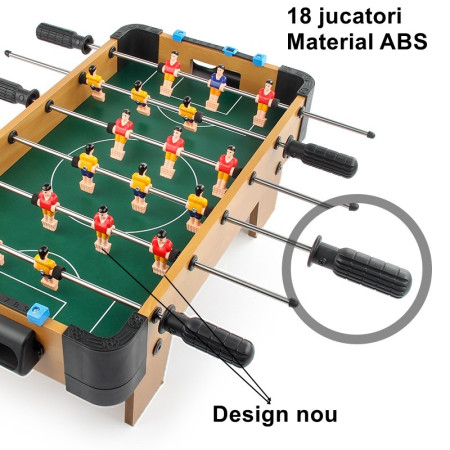 Masa de fotbal cu teren si 18 jucatori Flippy, 6 manere, cu tablou pentru scor, din metal, lemn si ABS, 51 x 44 x 17.5 cm, cu picioare, pentru copii/adulti