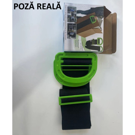 Chinga Tip Banda Elastica Pentru Transportul Obiectelor Grele, Flippy, Lungime Maxima 1.7 m, Greutate de Sustinere 100 kg, Negru/Verde