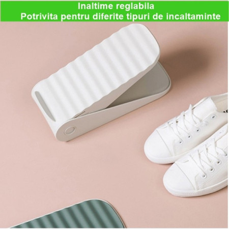 Suport pentru Pantofi, Flippy, cu Două Straturi, Organizator, Antiderapant și Durabil, Inălțime Reglabilă, 25.5x11x7.5 cm, Alb, 150 g