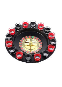 Joc de Baut Ruleta Flippy, cu 16 Pahare de Shot din Sticla , 30 x 30 x 5.5 cm, model 2, Rosu/Negru