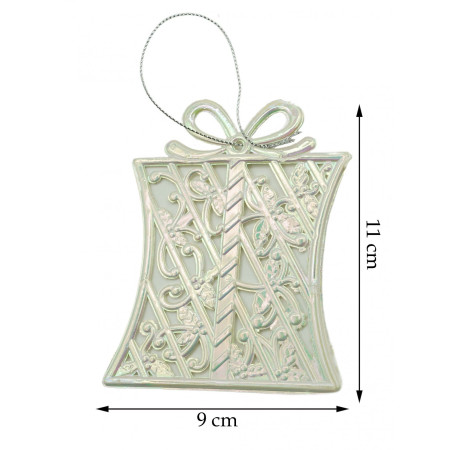 Ornament brad de Craciun, Perlat, in forma de Cadou, 9 cm x 11 cm, Plastic, Flippy