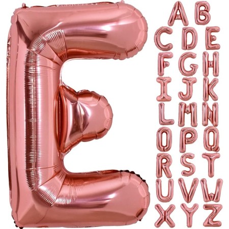 Balon Folie Metalizata Litera E, Flippy, 100 cm, Umflati cu Heliu sau Aer, Ambalaj Individual, Pai inclus, Rose Gold