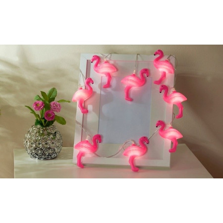 Instalatie de Craciun, Flippy®, Tip Sir cu Baterii, 1.5 m, 10 LED-uri, Model Flamingo, Roz