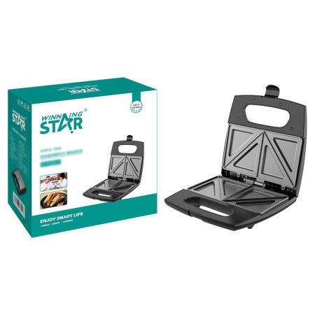 Sandwich Maker Flippy, 24 x 23.5 cm, cu forme de triunghi si patrat, Cablu 80 cm, Material Interior Antiaderent, Inoxidabil, Maner Izolat Termic, 750W, 220 V, gri