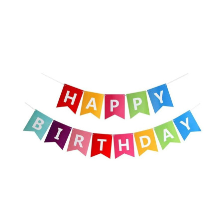 Banner Happy Birthday 100x200 cm, Flippy, Dimensiune Stegulet 11.5x16.5 cm, Rola de Ata Inclusa, Multicolor