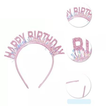 Coronita Decorativa pentru Petreceri, Flippy, Tema Aniversare, Model Happy Birthday, Marime Universala, Rose