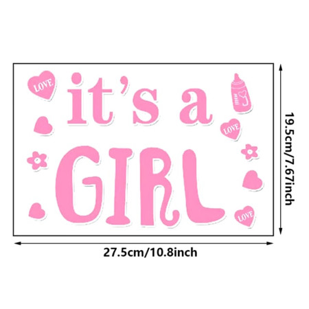 Sticker Autocolant, Flippy, Tematica Gender Reveal, Model Scris It's a Girl, 19.5x27.5 cm, Roz