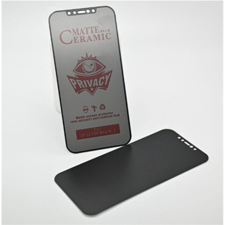 Folie de Protectie, Flippy, pentru iPhone 15, Matte Ceramic Privacy, 9H, Confidentialitate 30°, Anti-Soc, Negru Transparent