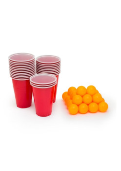 Joc de baut Beer Pong Flippy, 24 Pahare, 24 Mingi, material plastic, reutilizabil, portabil, rosu