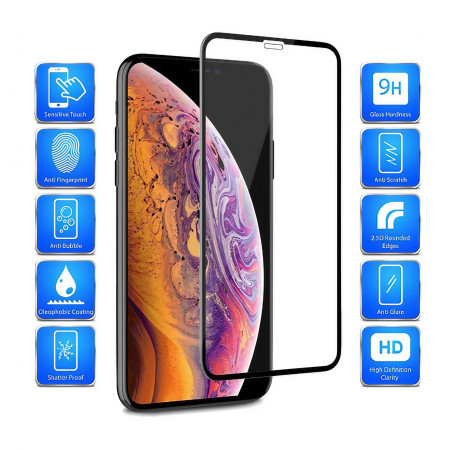 Folie Sticla Securizata pentru Apple iPhone 11 Pro, 9H, Transparenta HD, Full Face, Negru