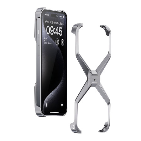 Husa Armor X Compatibila cu iPhone 15 Pro Max, Flippy, Aliaj de Aluminiu, Antisoc, Antizgarieturi, Impermeabila, Margini cu 2 Straturi, Aderent, Montare Usoara, Surubelnita Inclusa, Gri Metalizat