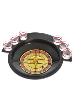 Joc de Baut Ruleta Flippy, cu 6 Pahare de Shot din Sticla , 30 x 26.5 x 6.5 cm, Rosu/Negru