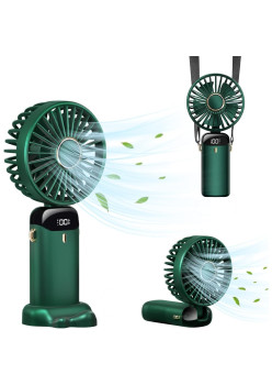 Ventilator Ultra Portabil cu Aromaterapie, Flippy, 3 in 1, de Mana, de Birou, de Gat, 5 Trepte de Viteza, Incarcare USB, Autonomie 12h, Pliabil, cu Ecran LCD, Verde