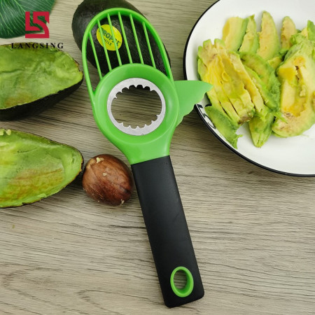 Cutit 3in1 pentru Avocado, Flippy, Cutit, Scoatere Miez si Feliator Pulpa, din PP si Otel Inoxidabil, Negru/Verde