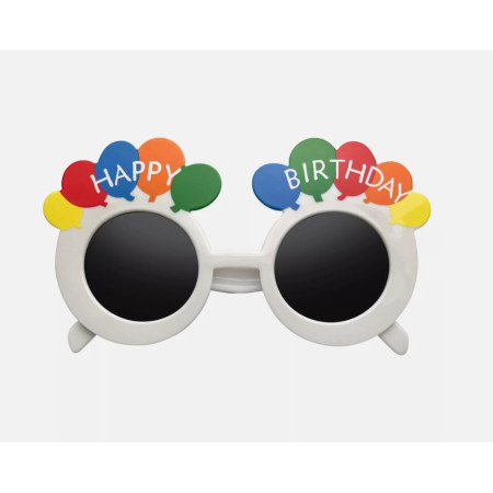 Ochelari Rotunzi Happy Birthday, Flippy, Tematica Aniversare, Protectie Soare, din Plastic, 18.5x11.5 cm, Alb