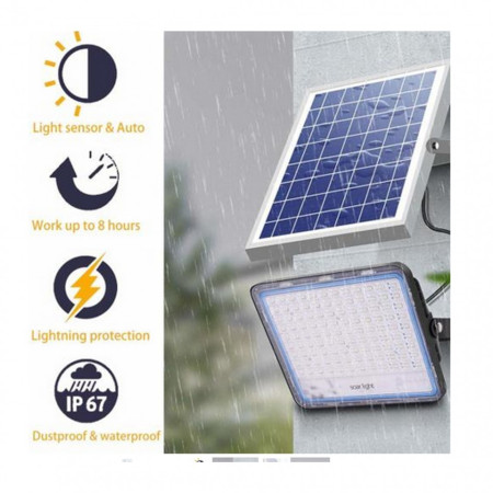 Proiector LED cu Panou Solar Flippy, Senzor lumina, Waterproof, 600 LED-uri incorporate, 300W, 37x26.5 cm, IP67, Design Modern, Negru