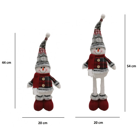 Figurina Decorativa, Pentru Craciun, Flippy, Om de Zapada, Picioare Telescopice, Inaltime Reglabila 44-54cm, Caciula cu Fugi, Rosu/Gri