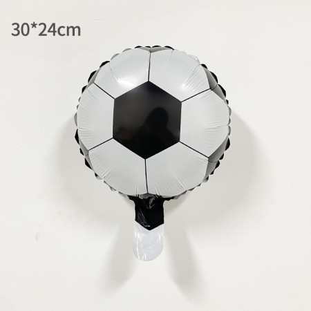 Balon din Folie Metalizata, Flippy, Mini Figurine, Model Minge de Fotbal, Tematica Aniversare, 30x24 cm, Ambalaj Individual, Pai Inclus, Umflare cu Aer sau Heliu, Alb-Negru