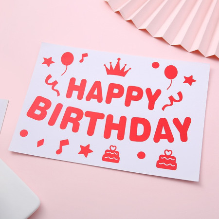 Sticker Autocolant pentru Baloane, Flippy, Tematica Aniversare, Model Happy Birthday, 29x21 cm, Rosu