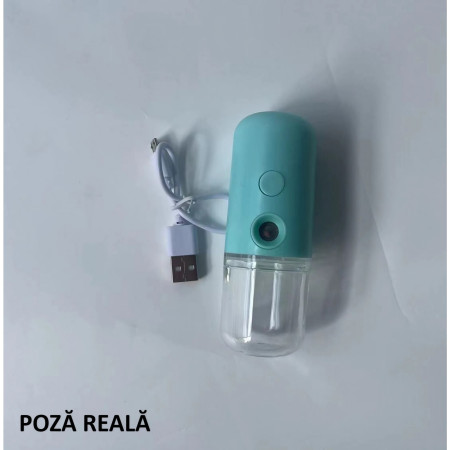 Spray de Hidratare Facială cu Tehnologie Nano, Flippy, Hidratare, Igienizare, Abur Rece, Încărcare USB, Capacitate 30 mL, 10cm, Albastru