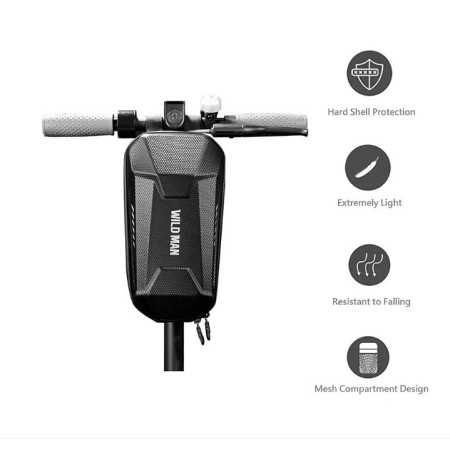 Borseta pentru bicicleta/trotineta Flippy, spatiu de depozitare, antisoc, waterproof, cu fermoar, 3L, material carbon si plastic dur,  pentru trotineta electrica scuter, bicicleta, negru