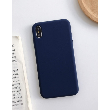 Husa protectie compatibila cu Apple iPhone XS Liquid Silicone Case Albastru inchis