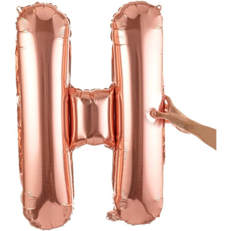 Balon Folie Metalizata Litera H, Flippy, 100 cm, Umflati cu Heliu sau Aer, Ambalaj Individual, Pai inclus, Rose Gold