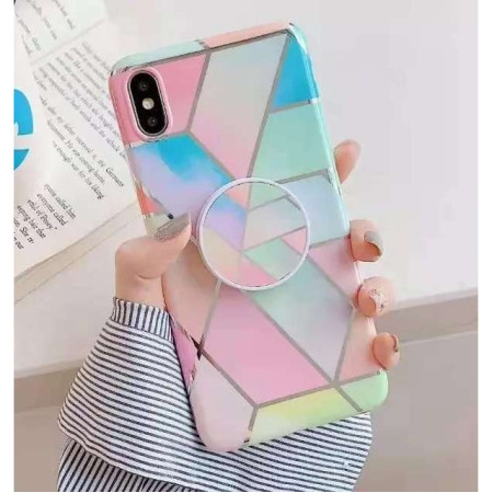 Husa protectie pentru Apple iPhone 11Pro Soft IMD TPU Marble Geometric Roz Suport inclus