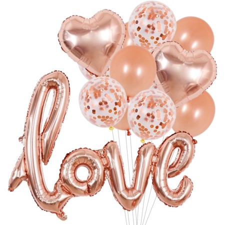 Balon din Folie Metalizata, Flippy, Model Love scris de mana, 102x65 cm, Tematica Ziua Îndrăgostiților, Ambalaj Individual, Pai Inclus, Umflare cu Aer sau Heliu, Rose Gold