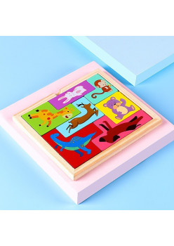 Puzzle din Lemn Flippy, Tip Tetris, +4 Ani, cu Animale Colorate 3D, 7 Piese, Multicolor