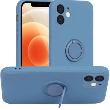 Husa protectie Flippy compatibila cu Huawei P40 Lite Liquid Silicone Ring cu suport rotativ Albastru deschis