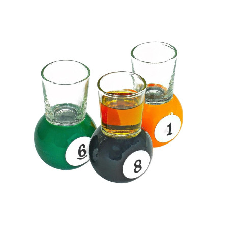 Set 9 pahare de shot Flippy, cu suport tip bila de biliard, detasabil, 30 ml, din sticla, 17 x 17 x 10 cm, multicolor