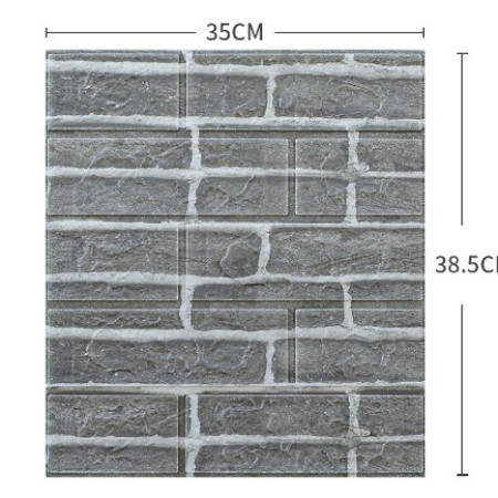 Set 10 Placi Tapet 3D, Flippy, 35 x 38 cm, Grosime 3 mm, din Polietilena, Model Caramida, Suprafata acoperita 1.33 mp, Gri