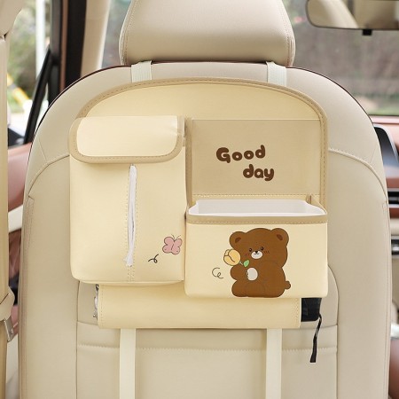 Car storage bag + cute bear (beige)