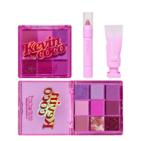 Set 3 Produse de Machiaj, KEVIN & COCO, Pink Ice Star, 9 culori, 15.5 x 13 x 3.4 cm