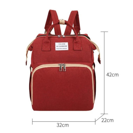 Rucsac Multifunctional pentru Mamici, Flippy, cu Patut Pliabil si Baza de Schimbat, Rezistent la Apa, Capacitate Mare, Usor, Compartimente Multiple, Buzunar Termic pentru Lapte, 42 x 32 x 22 cm, Rosu