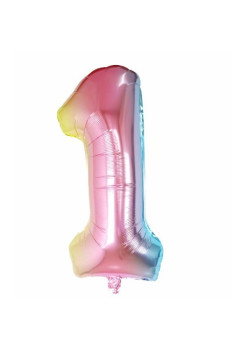 Balon din Folie Metalizata Flippy, Figurina Cifra Gradient, Tema Aniversare 40 cm, Ambalaj Individual, Pai inclus, Umflare cu Aer sau Heliu, Multicolor, Cifra 1