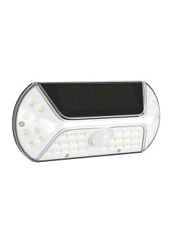 Aplica solara LED SMD pentru perete Flippy, cu senzor de miscare, dreptunghiulara, IP44, luminozitate mare 40 LED-uri, 3.7V, 1200mah, autonomie 8 ore, 19.2 x 8.9 cm, alb rece