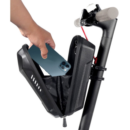 Borseta pentru bicicleta/trotineta Flippy, spatiu de depozitare, antisoc, waterproof, cu fermoar, 3L, material carbon si plastic dur,  pentru trotineta electrica scuter, bicicleta, negru