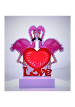 Decoratiune Luminoasa cu Baterii/Cablu Neon Flamingo Love 20 cm Alb Rece