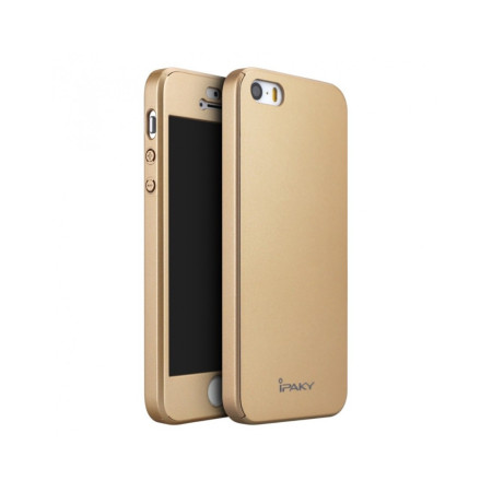 Husa Apple iPhone 5/5S/SE IPAKY Full Cover 360 Auriu cu Folie Cadou