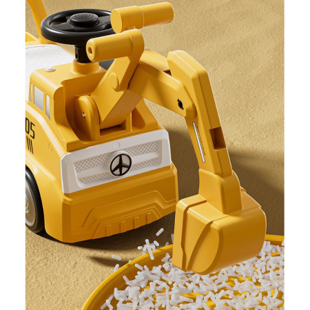 Excavator Manual pentru copii, Flippy, 3 ani, Sport, Claxon, Cutie Depozitare, Lumini, Scaun, 62x26x47 cm, Galben