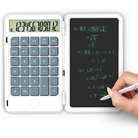 Calculator de Mana Reincarcabil cu Tabla de Scris, Flippy, Calculator Portabil, Ecran LCD, Afisaj cu 12 Cifre, Ecran de 15 cm, Culoare Alb