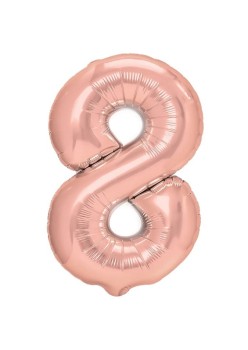 Balon din Folie Metalizata Flippy, Figurina Cifra, Tema Aniversare 40 cm, Ambalaj Individual, Pai inclus, Umflare cu Aer sau Heliu, Rose Gold, Cifra 8