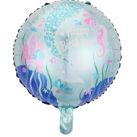 Balon din Folie Metalizata, Flippy, Mini Figurina Rotunda, Model Caluti de Mare, Happy Birthday, Tematica Aniversare, 45 cm, Ambalaj Individual, Pai Inclus, Umflare cu Aer sau Heliu, Multicolor